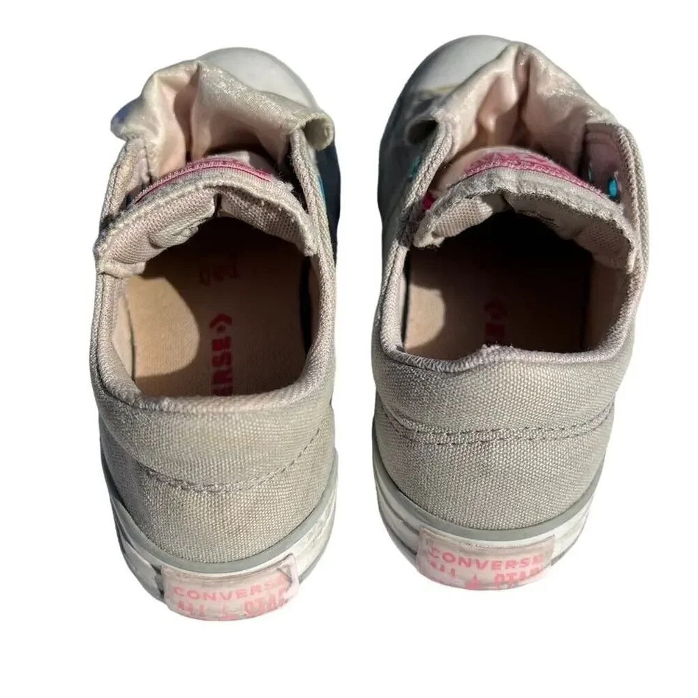 Converse All Star Girls Sneakers Shoes Double Tongue Gray Pink Athletic Sz 13